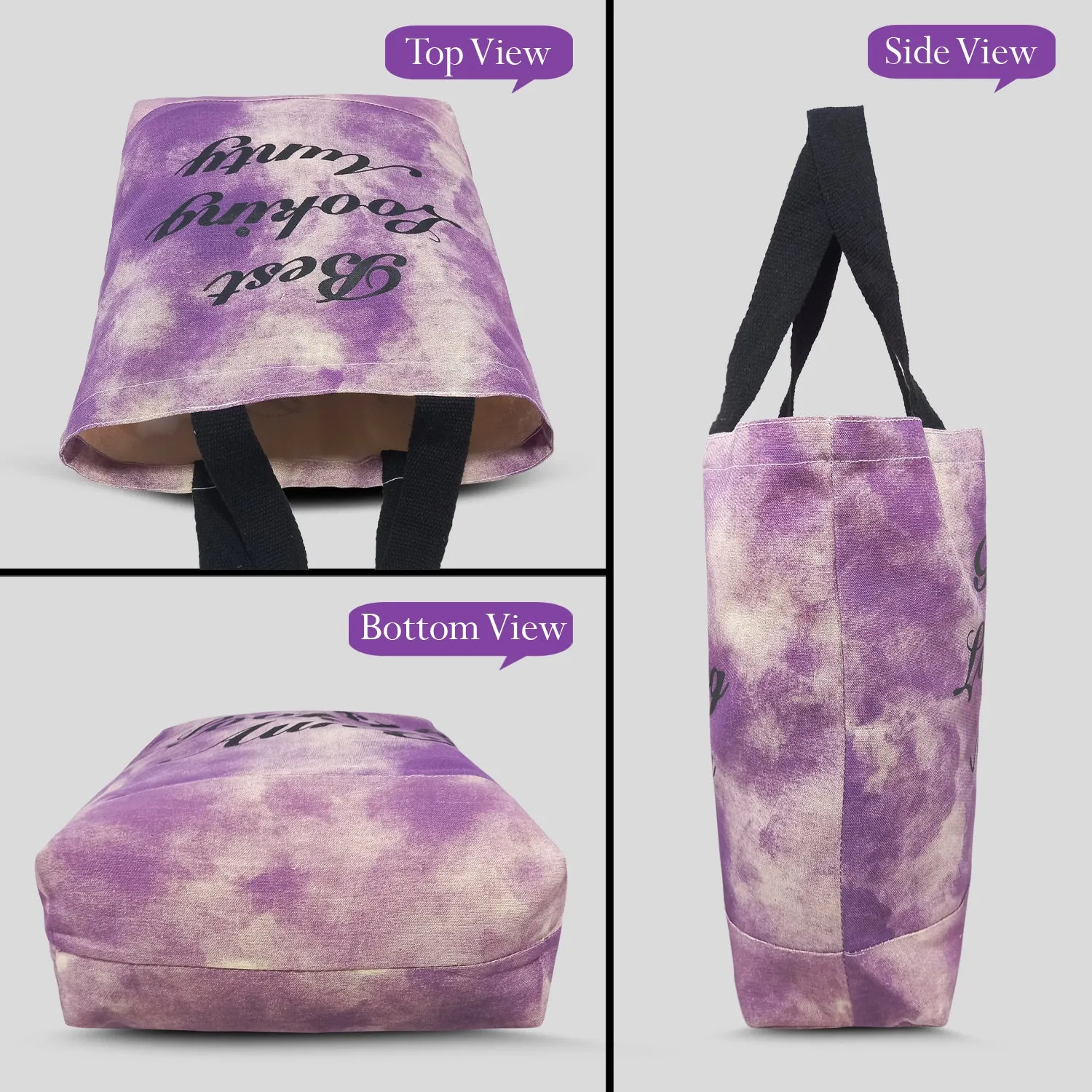 Deeya Cotton Canvas Medium Size Eco Friendly Women's Shopping & Beach Bag Best Looking Aunty (Purple, Set of 1)