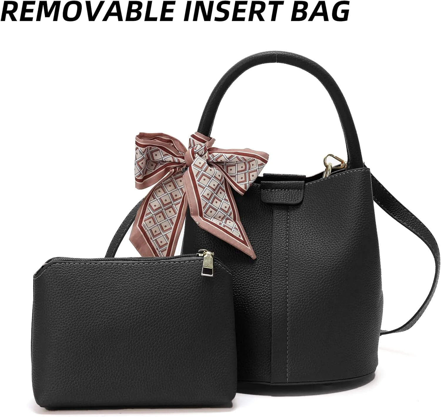 Didida Small Bucket Bags for Women PU Vegan Leather Crossbody Mini Bucket Purses Handbag Removable Shoulder Strap
