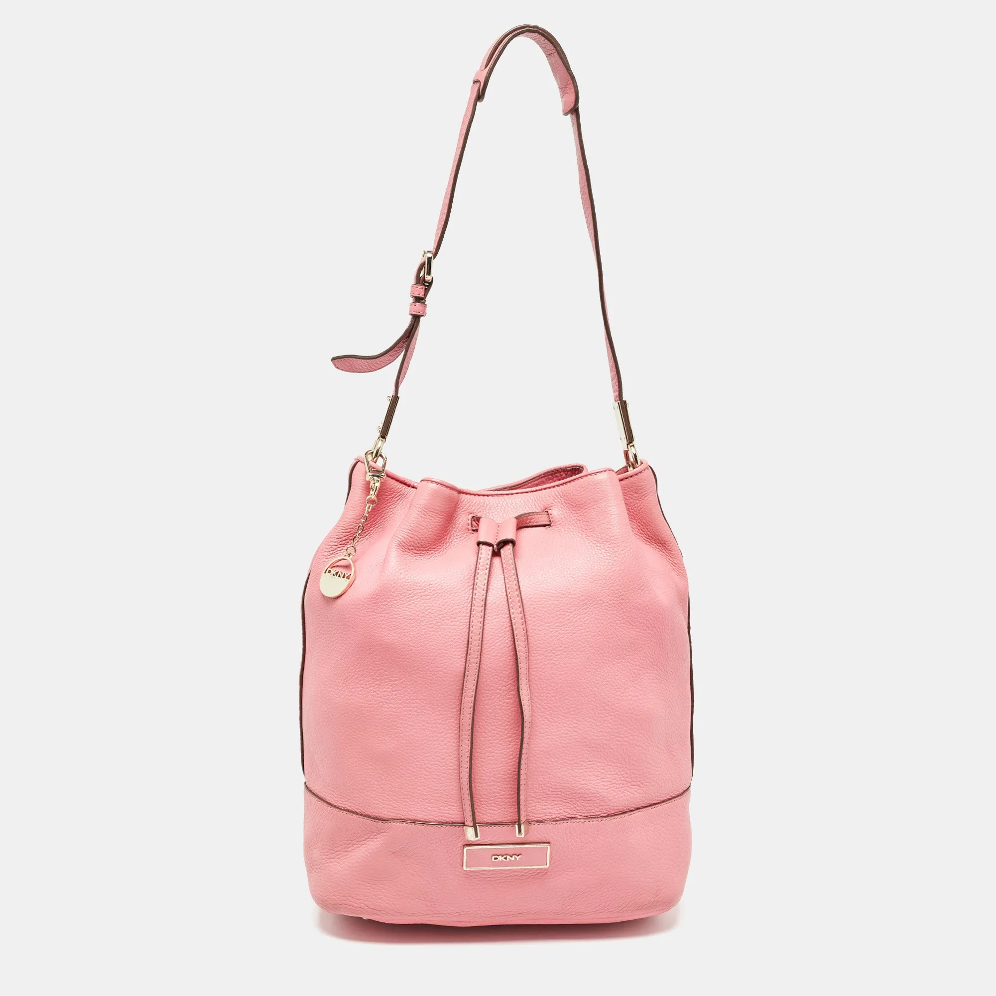 DKNY Pink Leather Drawstring Bucket Bag