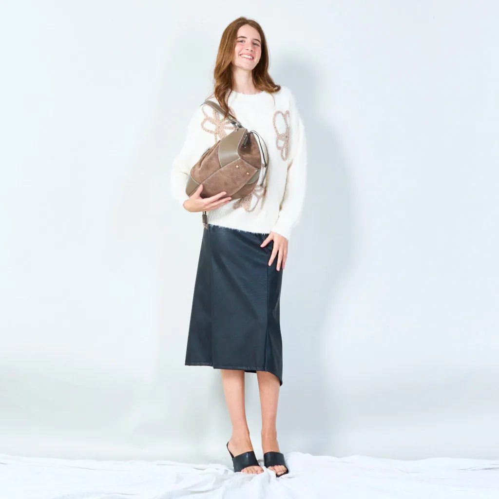 Drawstring bucket bag with structured base wholesale
