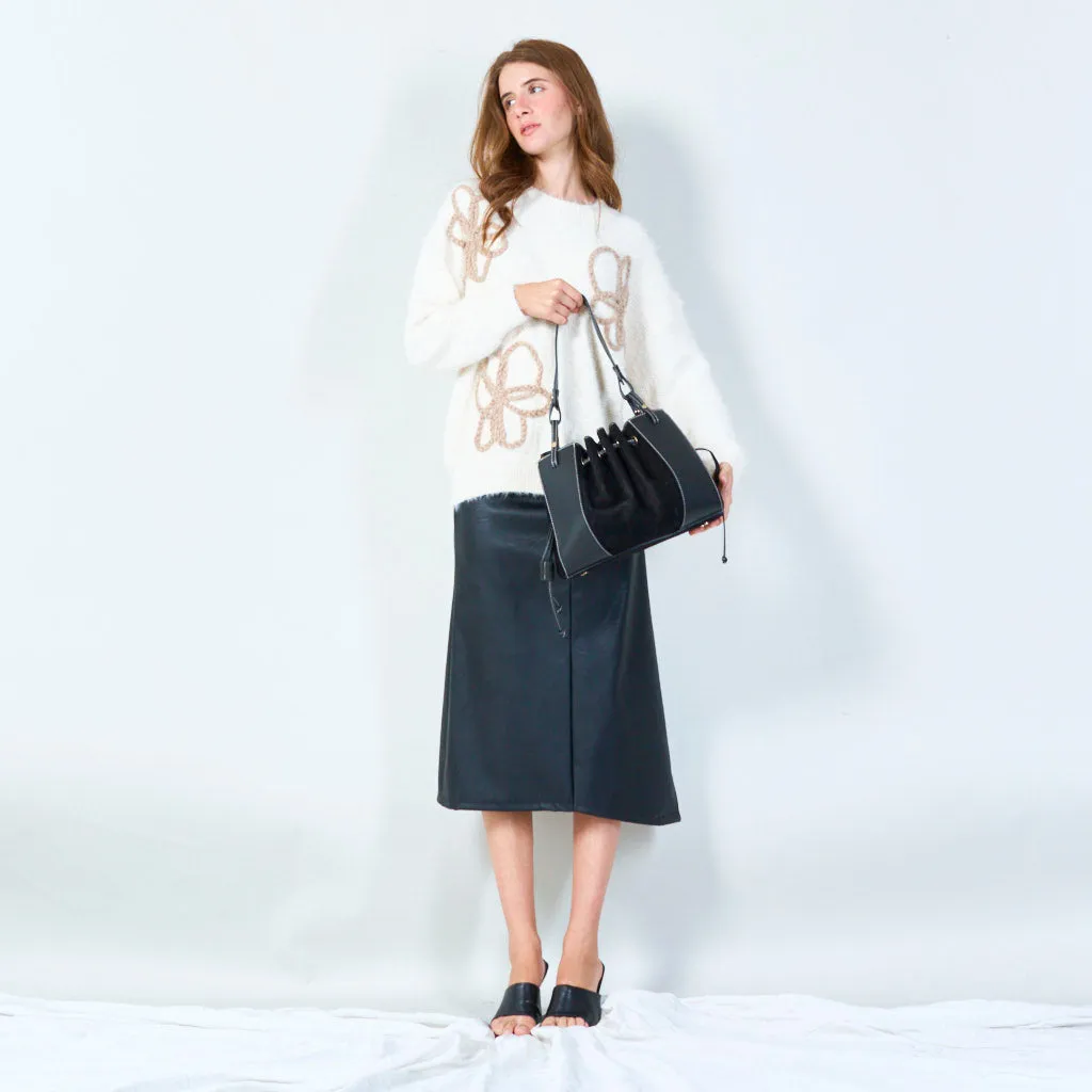Drawstring bucket bag with structured base wholesale