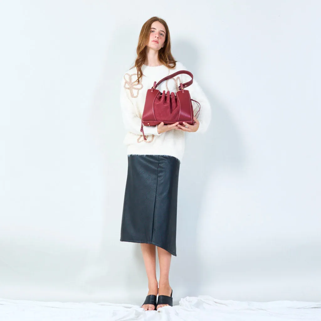 Drawstring bucket bag with structured base wholesale