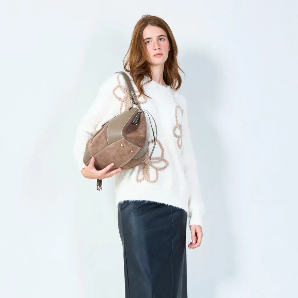Drawstring bucket bag with structured base wholesale
