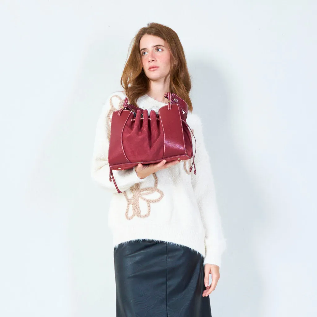 Drawstring bucket bag with structured base wholesale