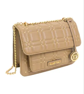 Ellen Tracy Studded Smooth Squared Quilted Satchel Bag ETH2183-012-TAN