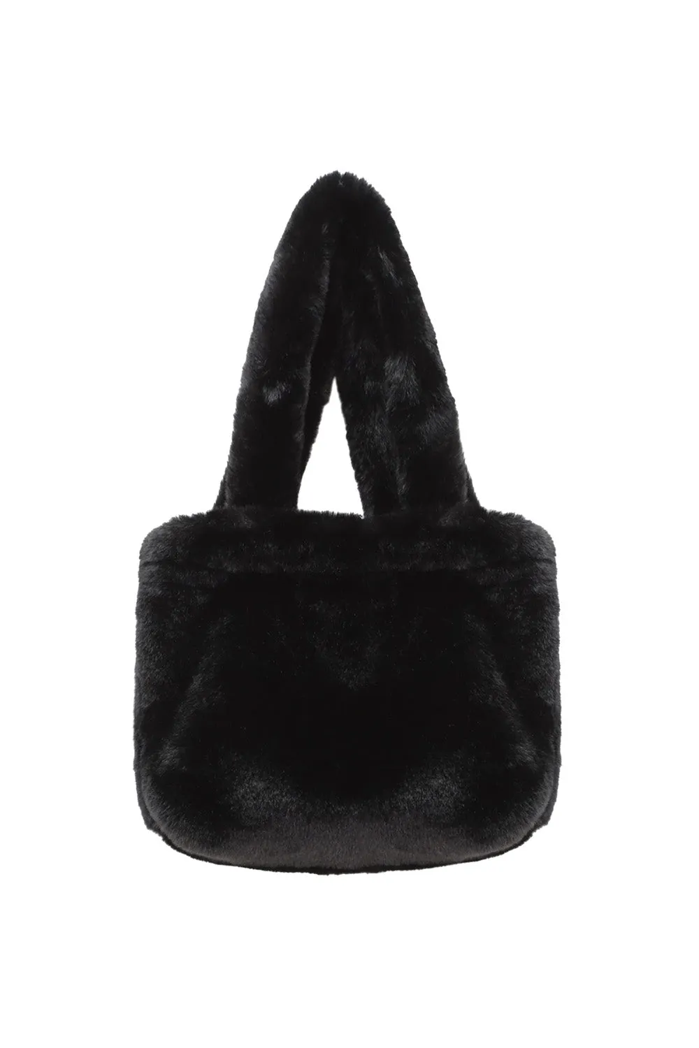 Faux-Fur Fluffy Tote Bag in Black