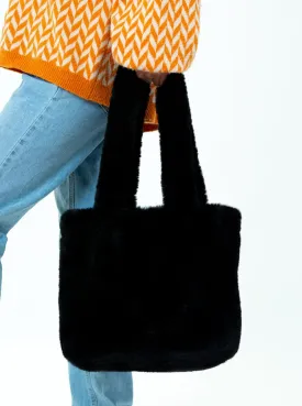 Faux-Fur Fluffy Tote Bag in Black