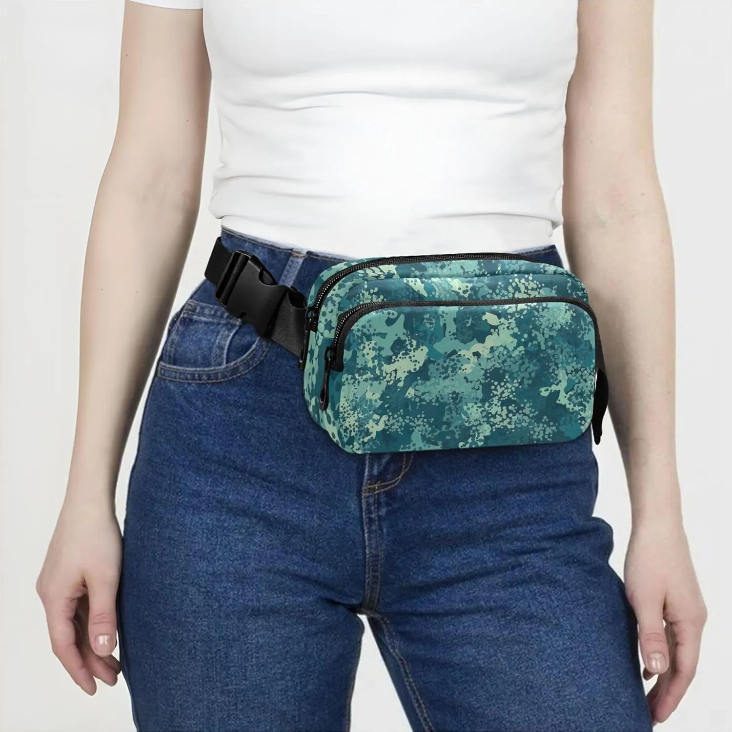 Flecktarn Marine Camouflage Women Fanny Pack Hip Pack Belt Pouch Waterproof Bright Color Cross Body Waist Pack