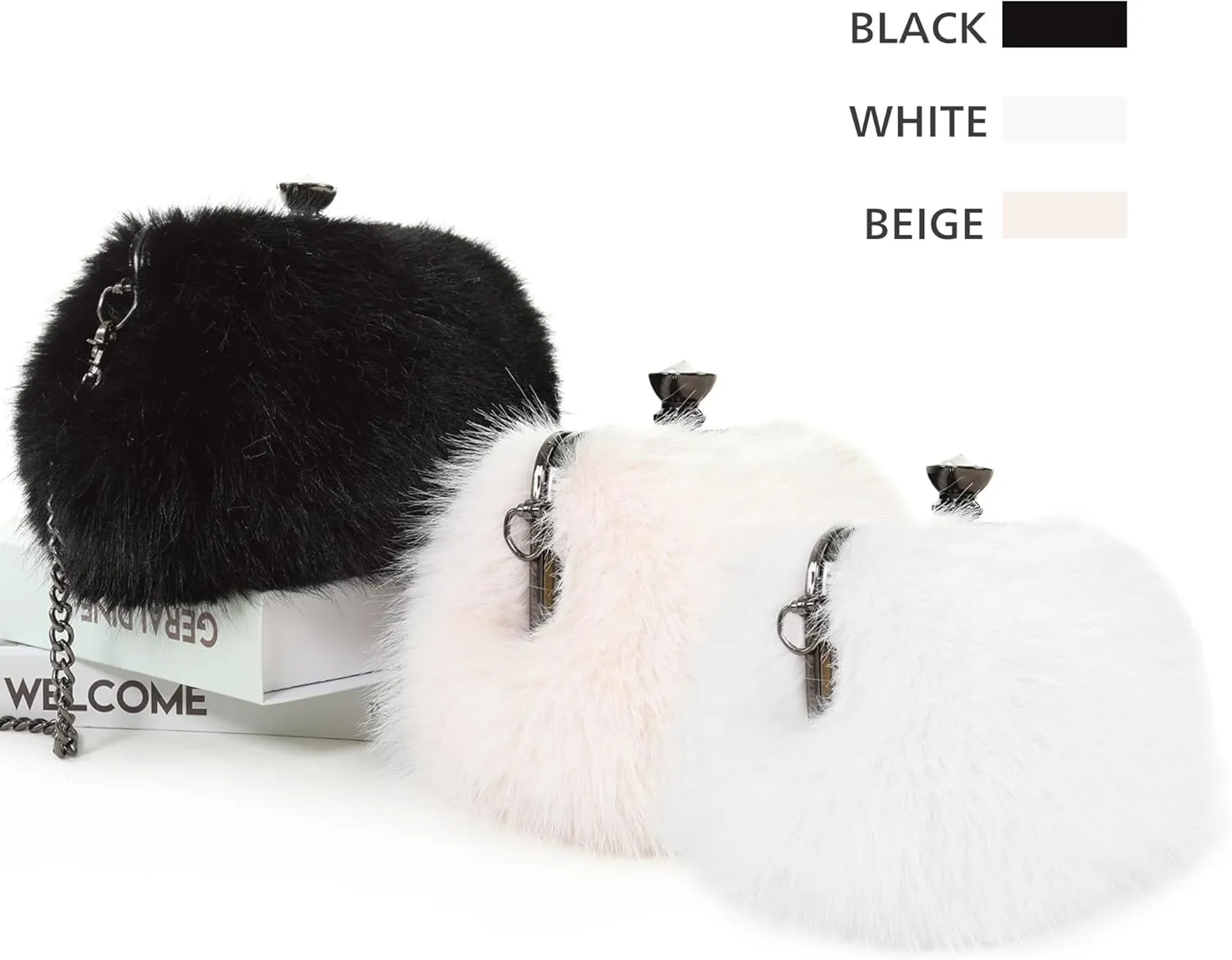 Fur Story Tote Bag Faux Fur Purses for Women Plush Handbag Fuzzy Shoulder Bag Big Capacity Black Purse for womens Girls