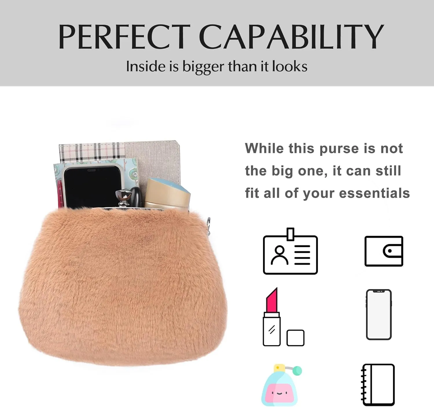 Fur Story Tote Bag Faux Fur Purses for Women Plush Handbag Fuzzy Shoulder Bag Big Capacity Black Purse for womens Girls