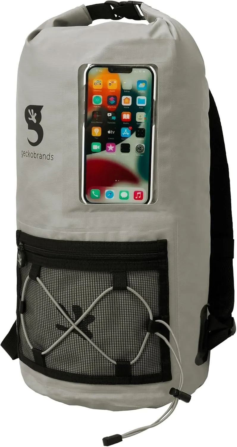 geckobrands Hydroner 20L Waterproof Dry Bag Backpack  Lightweight Roll-Top Bag with Clear Phone Pouch for Outdoor Activities