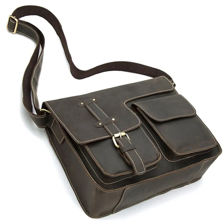 Genuine Cow Leather Messenger Bag for Men| Mens Crossbody with Many Pockets