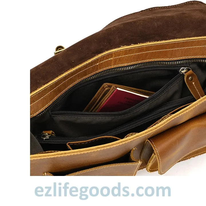 Genuine Cow Leather Messenger Bag for Men| Mens Crossbody with Many Pockets