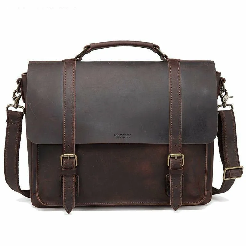 Genuine Cowhide Leather Messenger Bag fits 15.6in Laptop