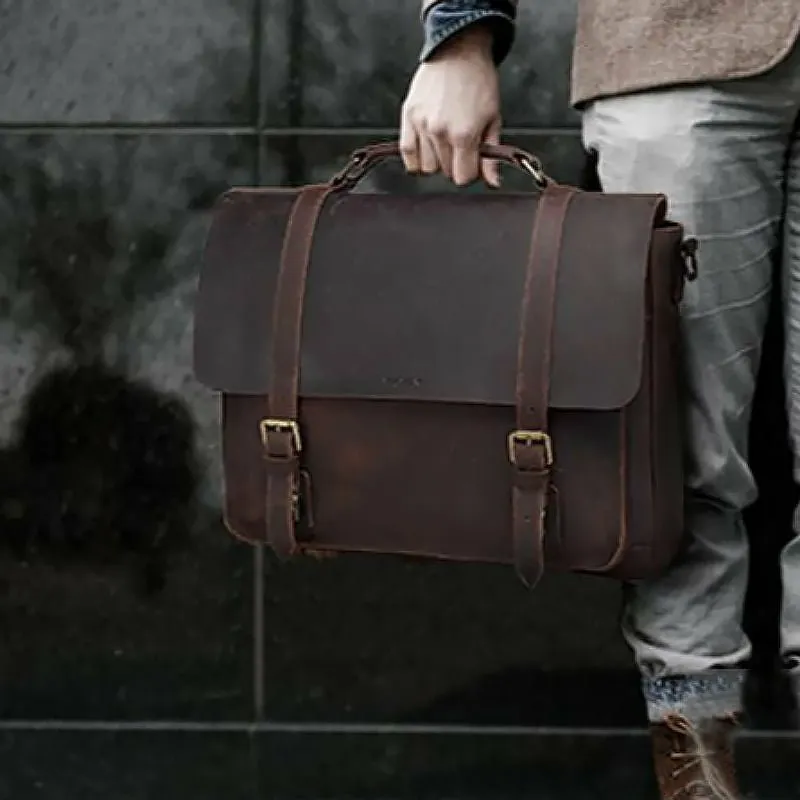 Genuine Cowhide Leather Messenger Bag fits 15.6in Laptop
