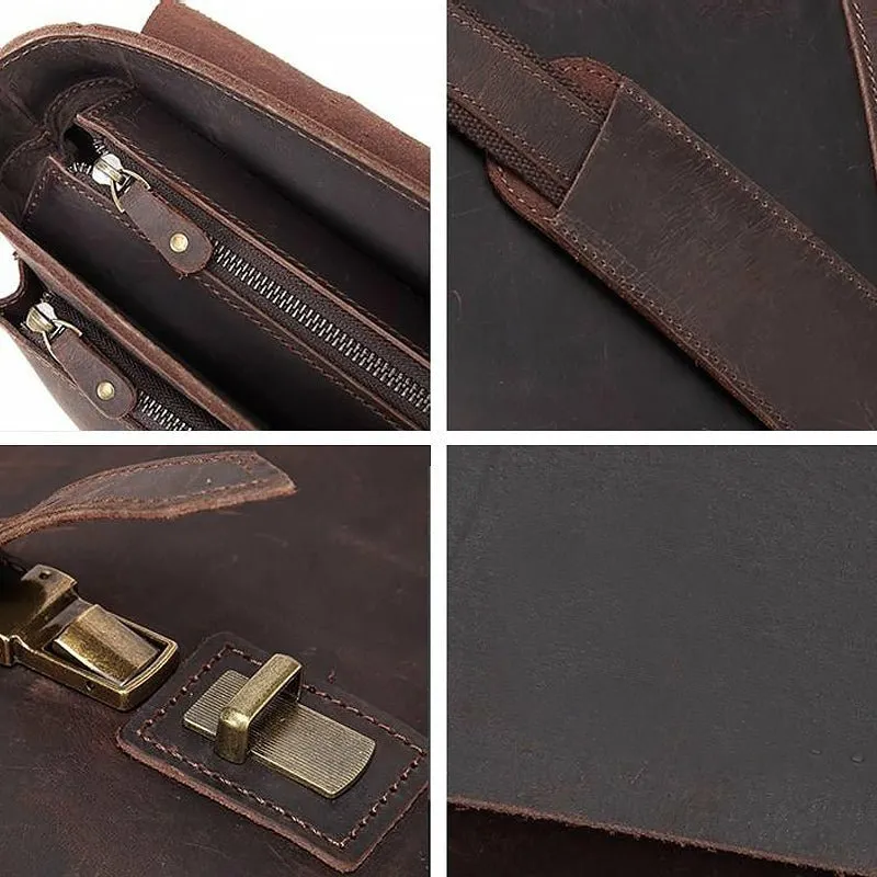 Genuine Cowhide Leather Messenger Bag fits 15.6in Laptop