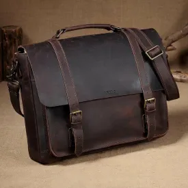Genuine Cowhide Leather Messenger Bag fits 15.6in Laptop