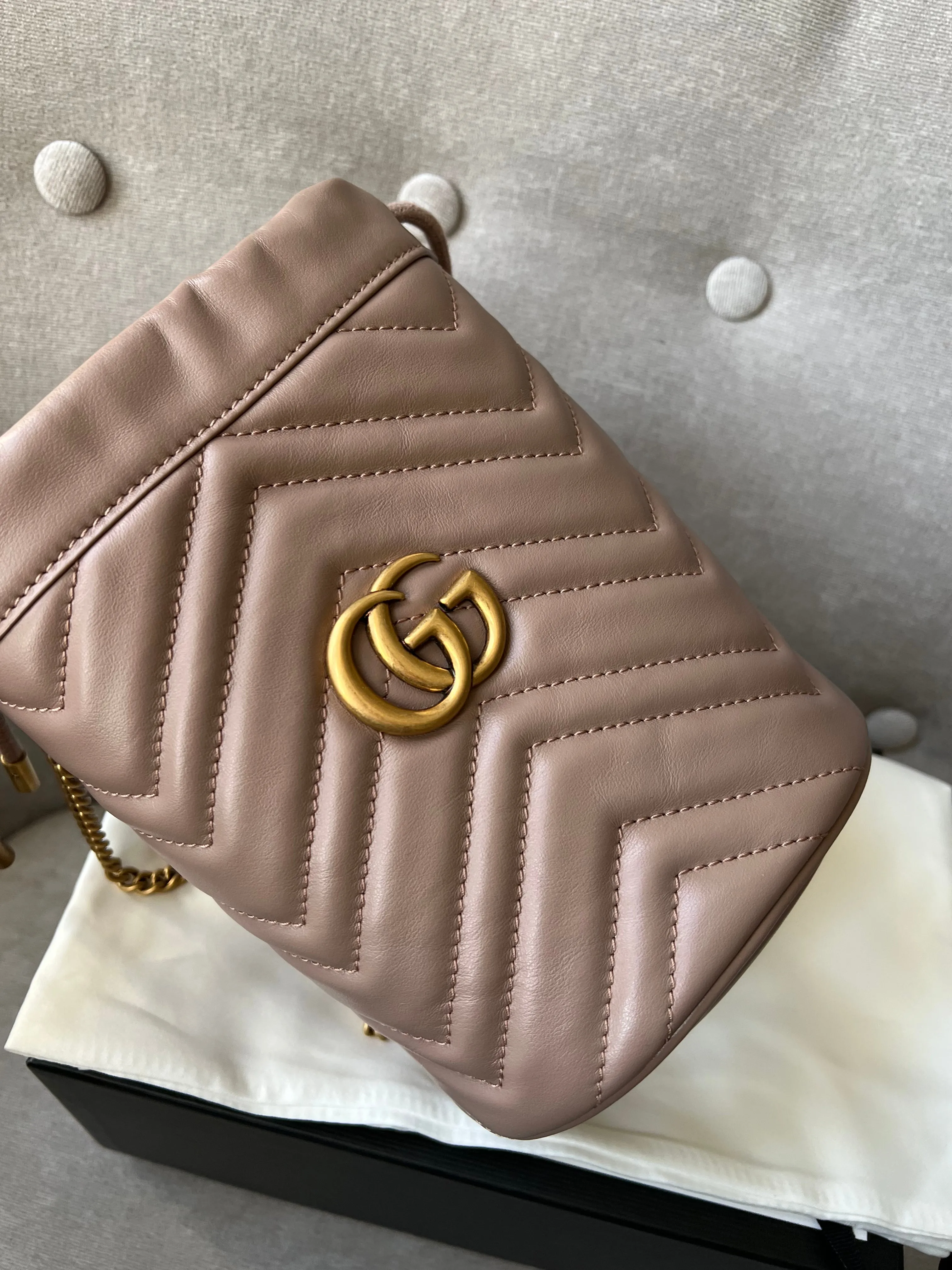 Gucci GG Dusty Pink Marmont GG Mini Bucket Bag (RRP £825)