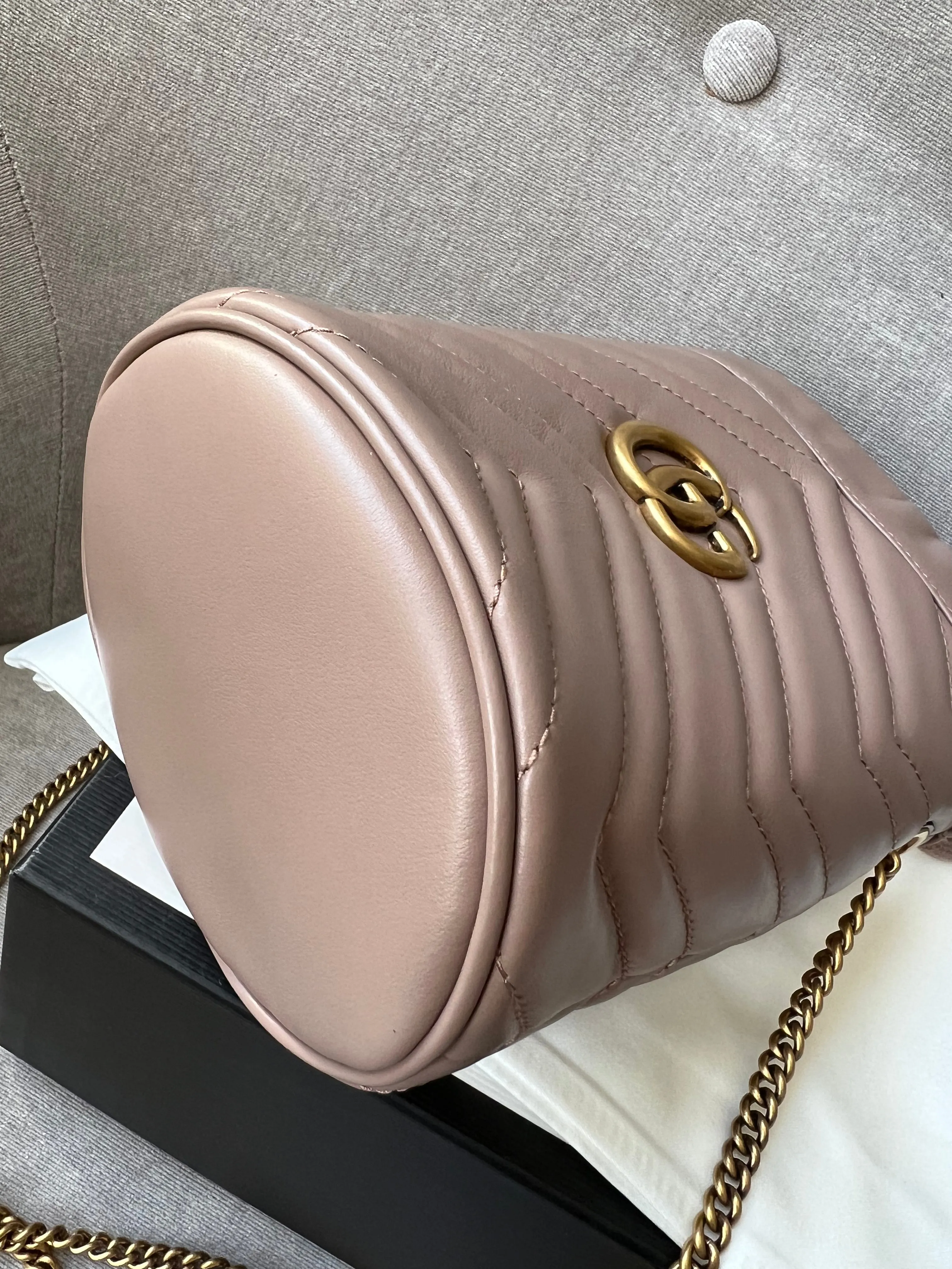 Gucci GG Dusty Pink Marmont GG Mini Bucket Bag (RRP £825)