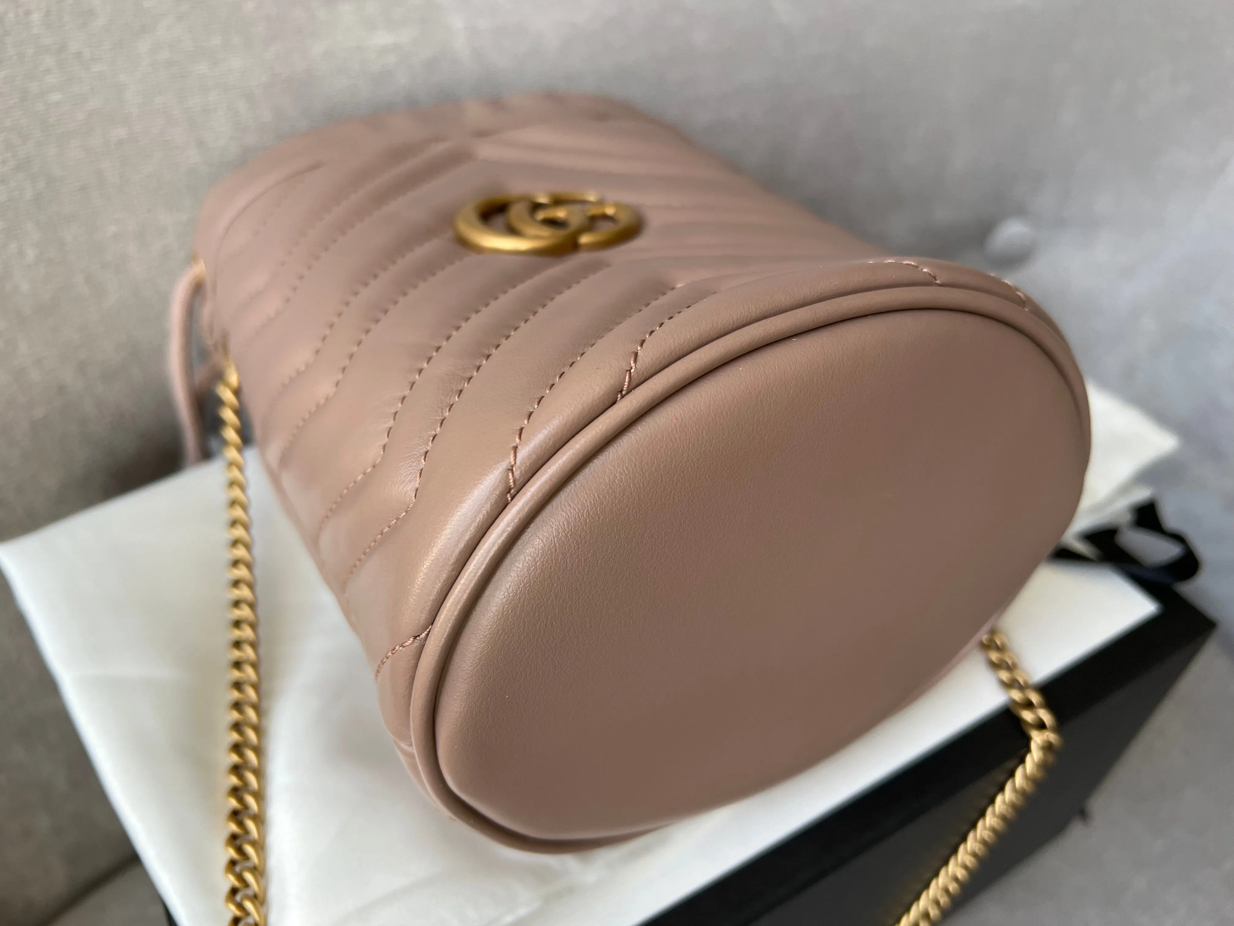 Gucci GG Dusty Pink Marmont GG Mini Bucket Bag (RRP £825)