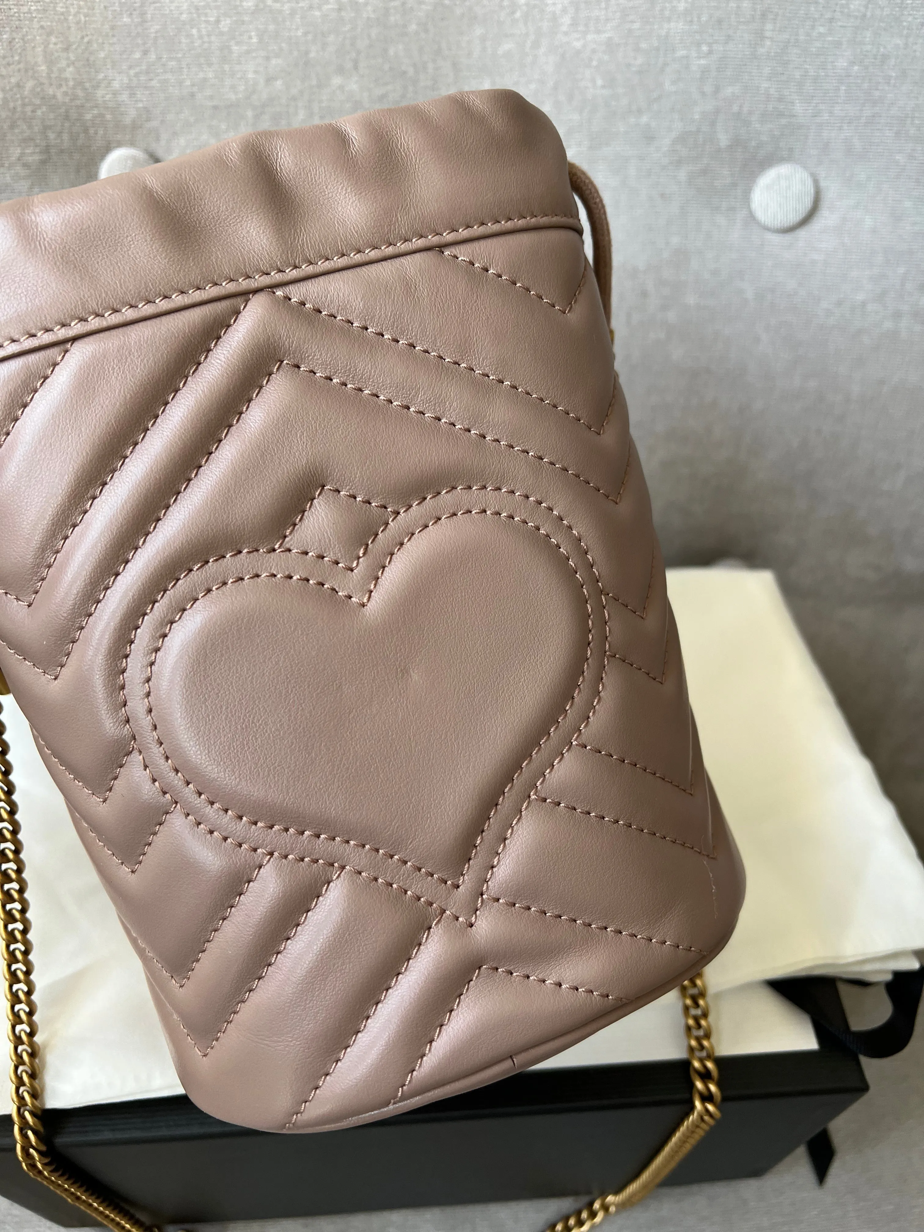 Gucci GG Dusty Pink Marmont GG Mini Bucket Bag (RRP £825)