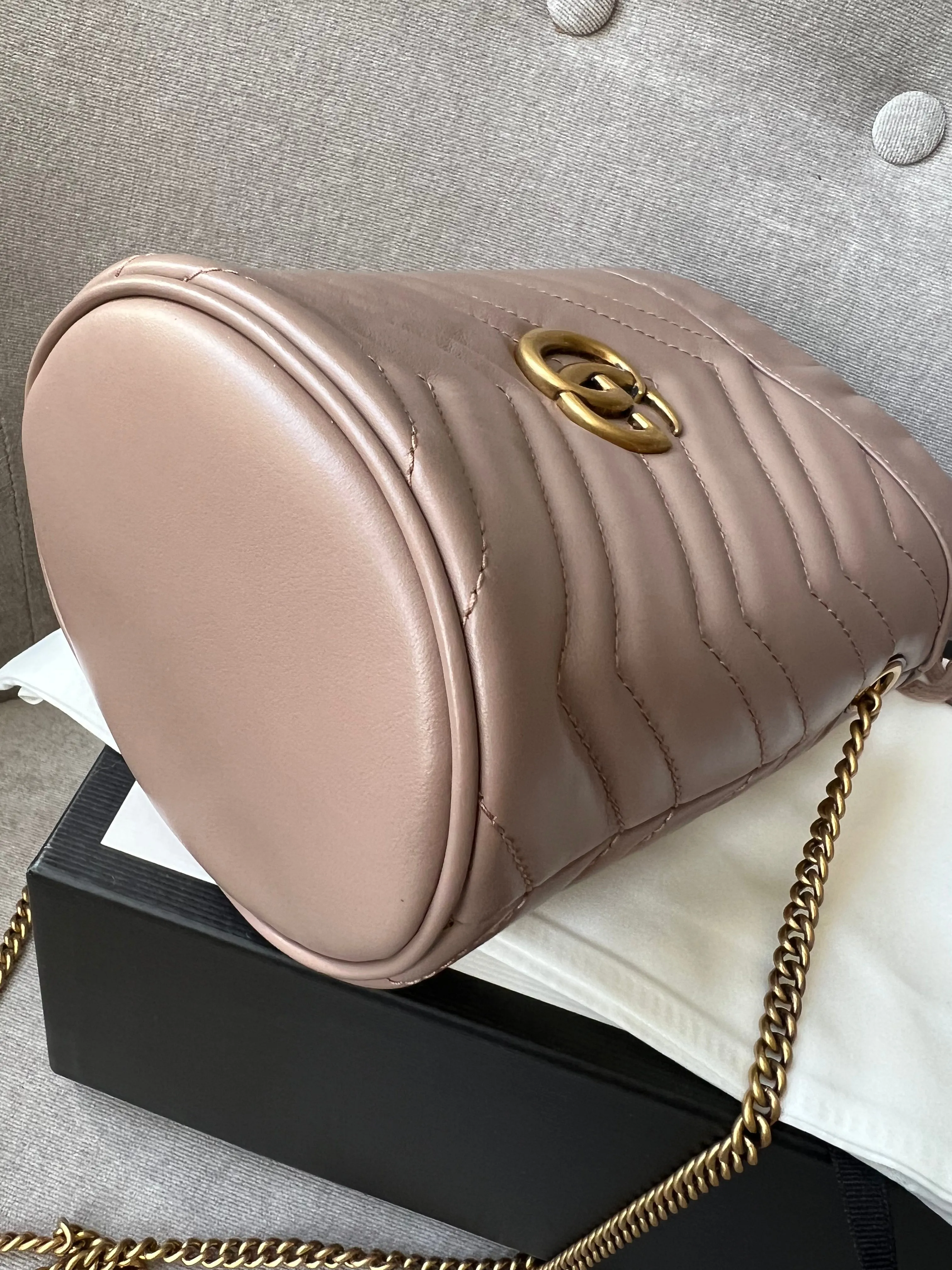 Gucci GG Dusty Pink Marmont GG Mini Bucket Bag (RRP £825)