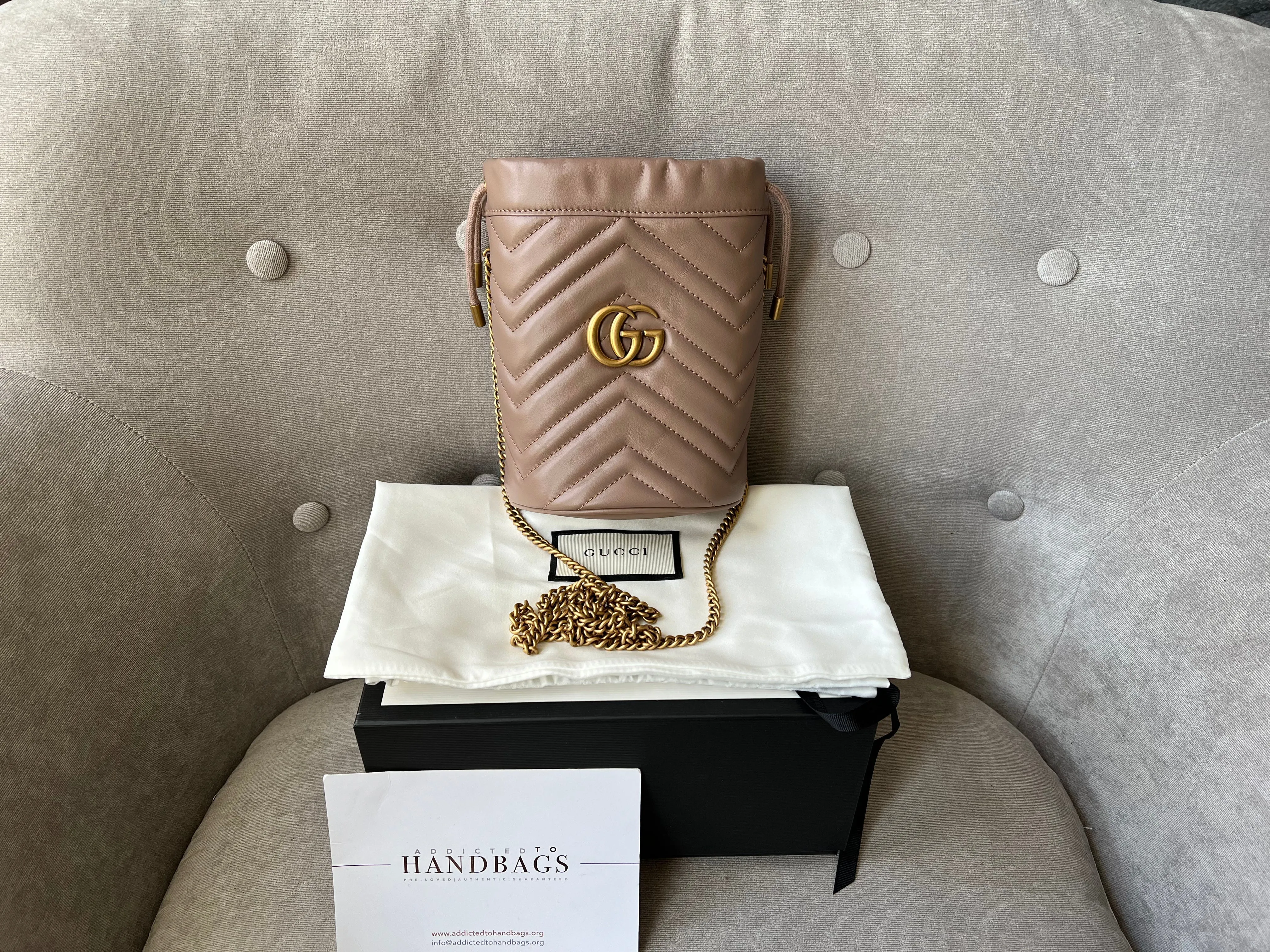 Gucci GG Dusty Pink Marmont GG Mini Bucket Bag (RRP £825)