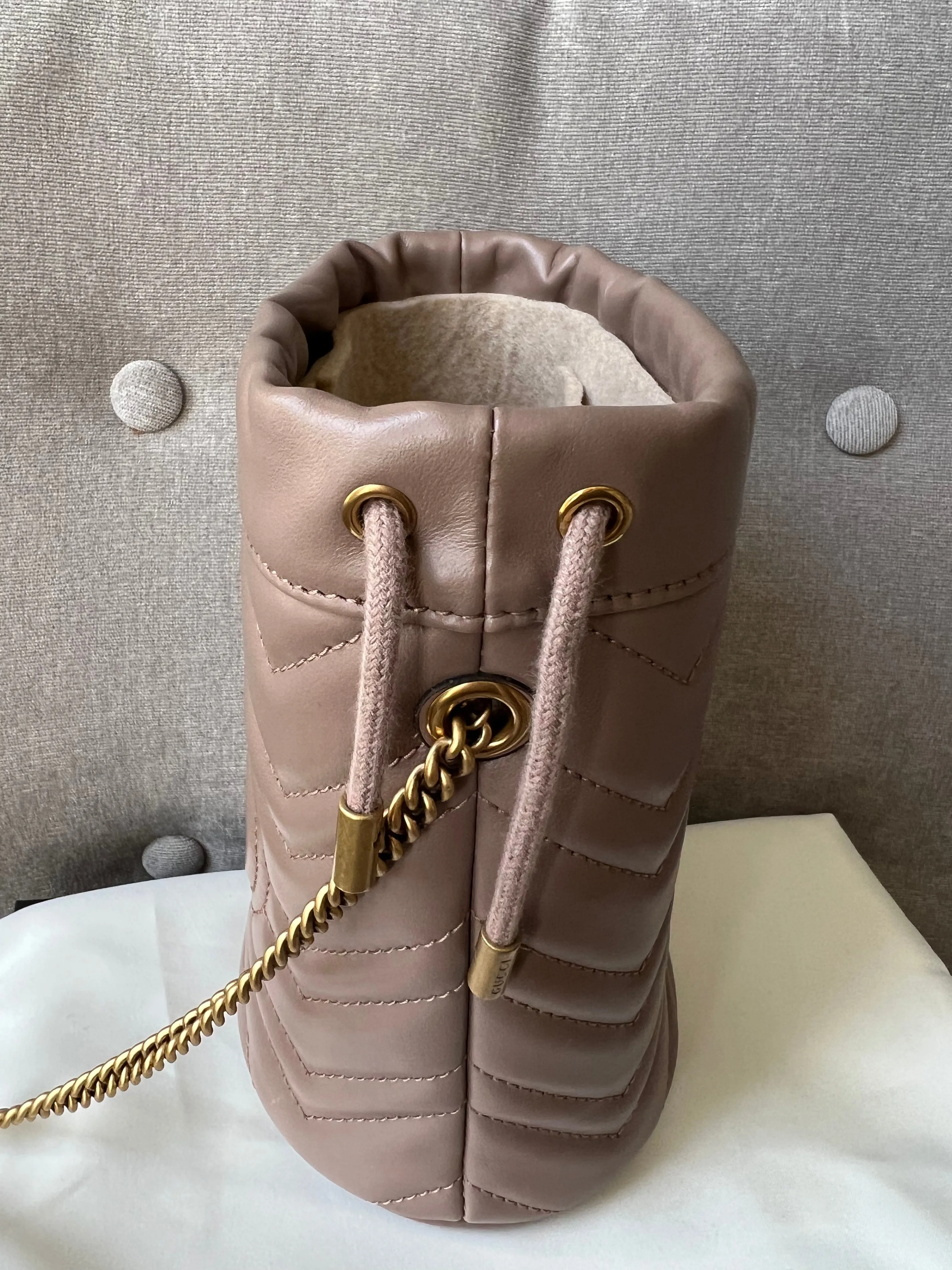 Gucci GG Dusty Pink Marmont GG Mini Bucket Bag (RRP £825)