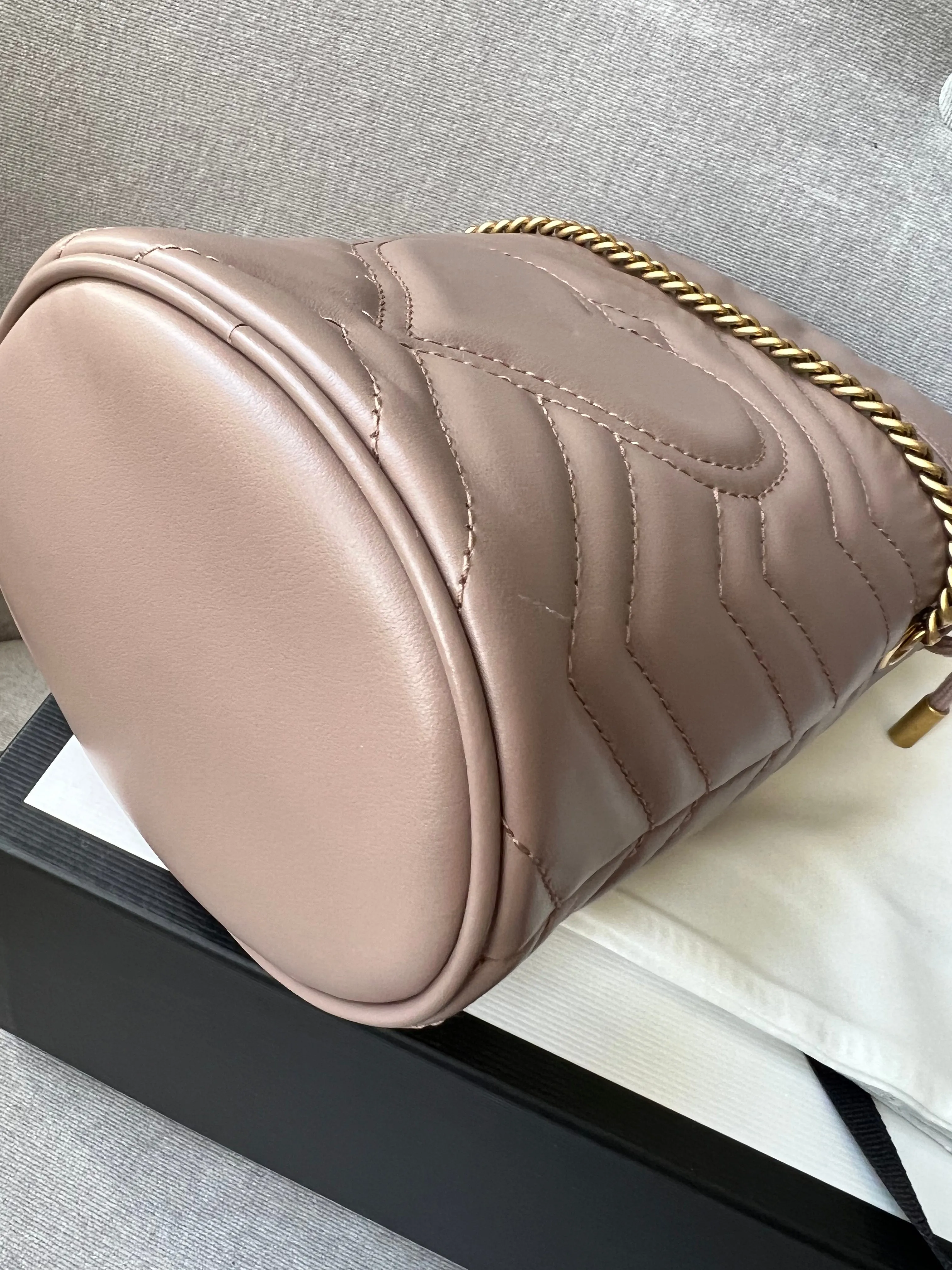 Gucci GG Dusty Pink Marmont GG Mini Bucket Bag (RRP £825)