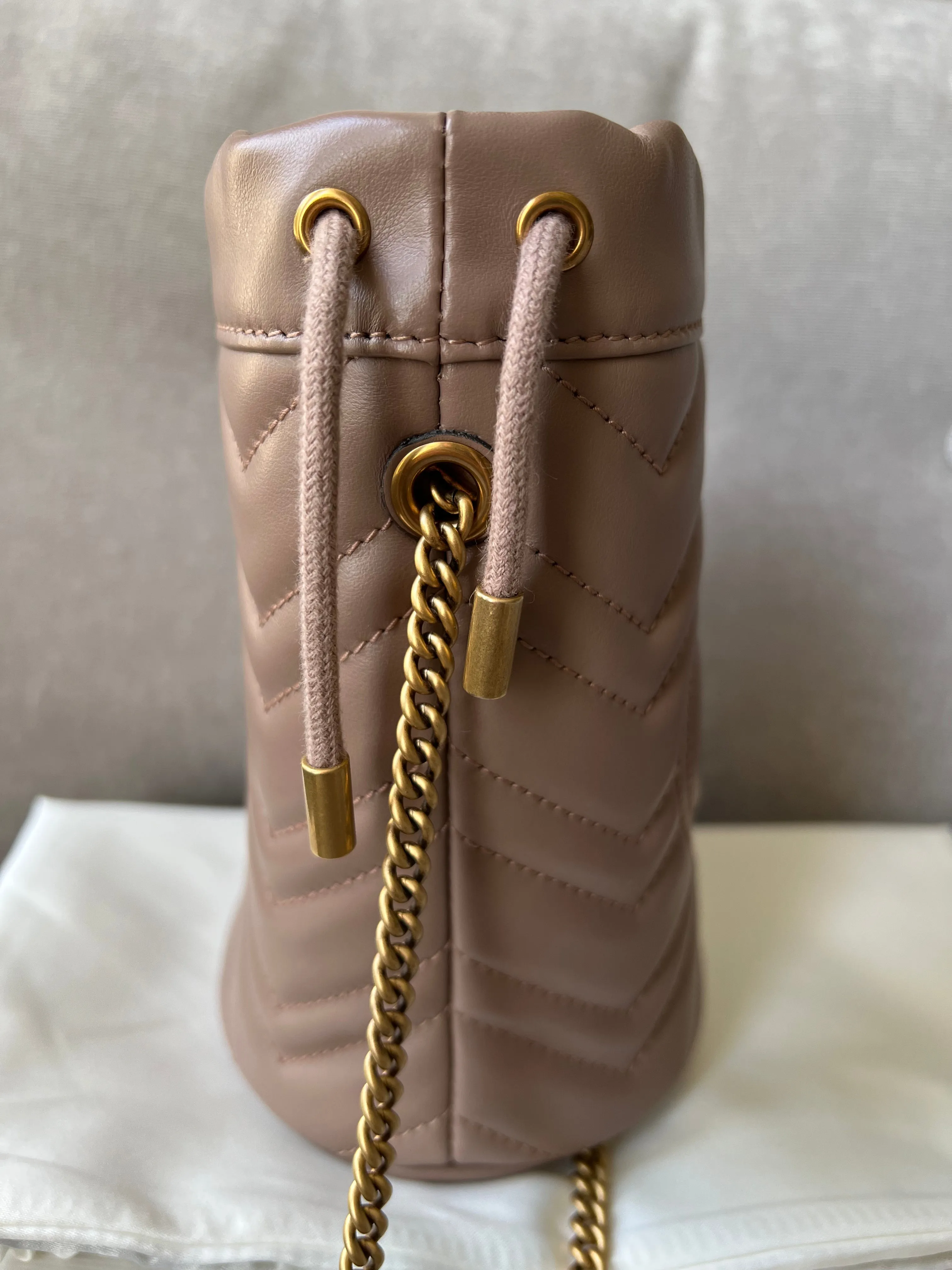 Gucci GG Dusty Pink Marmont GG Mini Bucket Bag (RRP £825)