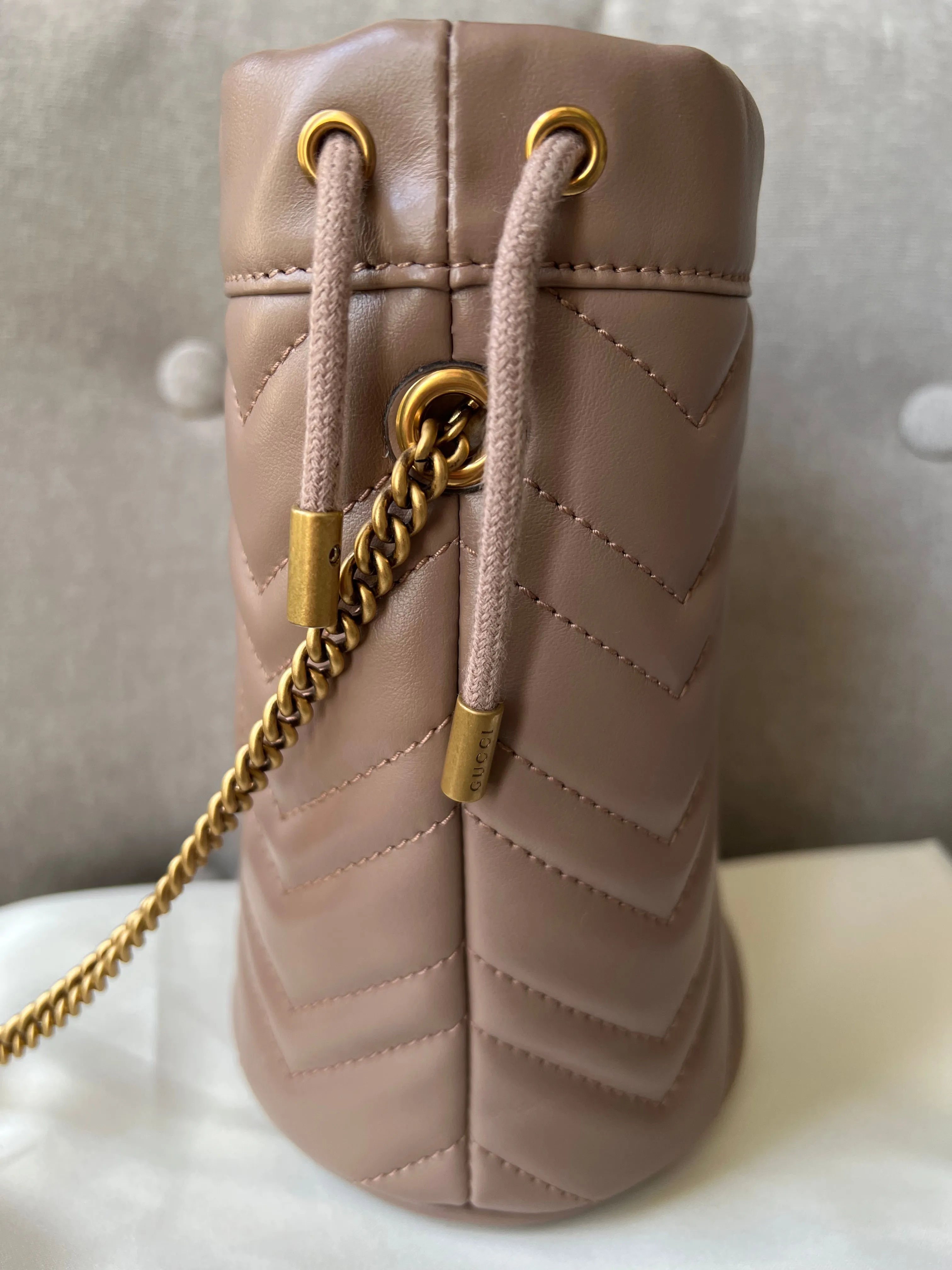 Gucci GG Dusty Pink Marmont GG Mini Bucket Bag (RRP £825)