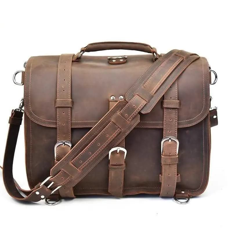 Gustav Classic Leather Courier Bag | Roomy Vintage Shoulder Satchel