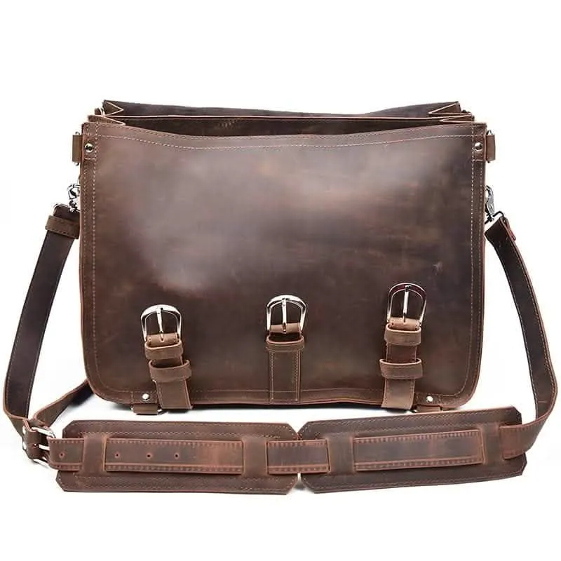 Gustav Classic Leather Courier Bag | Roomy Vintage Shoulder Satchel