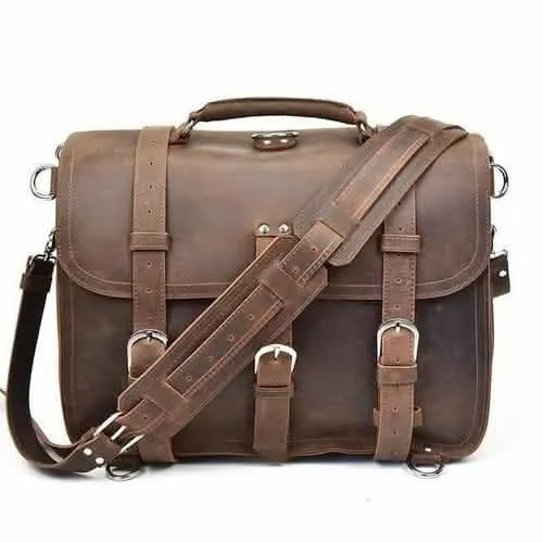 Gustav Classic Leather Courier Bag | Roomy Vintage Shoulder Satchel