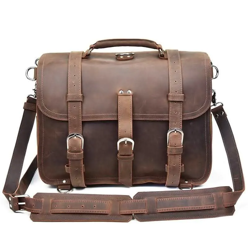 Gustav Classic Leather Courier Bag | Roomy Vintage Shoulder Satchel