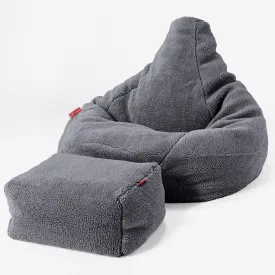 Highback Bean Bag Chair - Teddy Faux Fur Dark Grey
