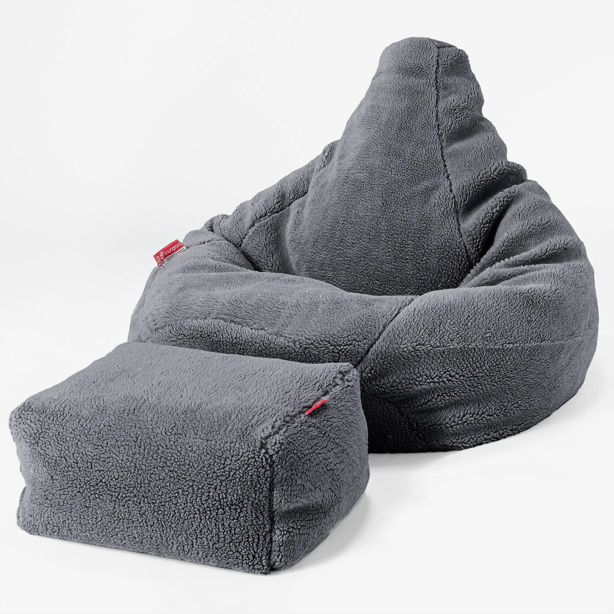 Highback Bean Bag Chair - Teddy Faux Fur Dark Grey
