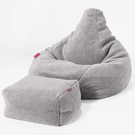 Highback Bean Bag Chair - Teddy Faux Fur Medium Grey