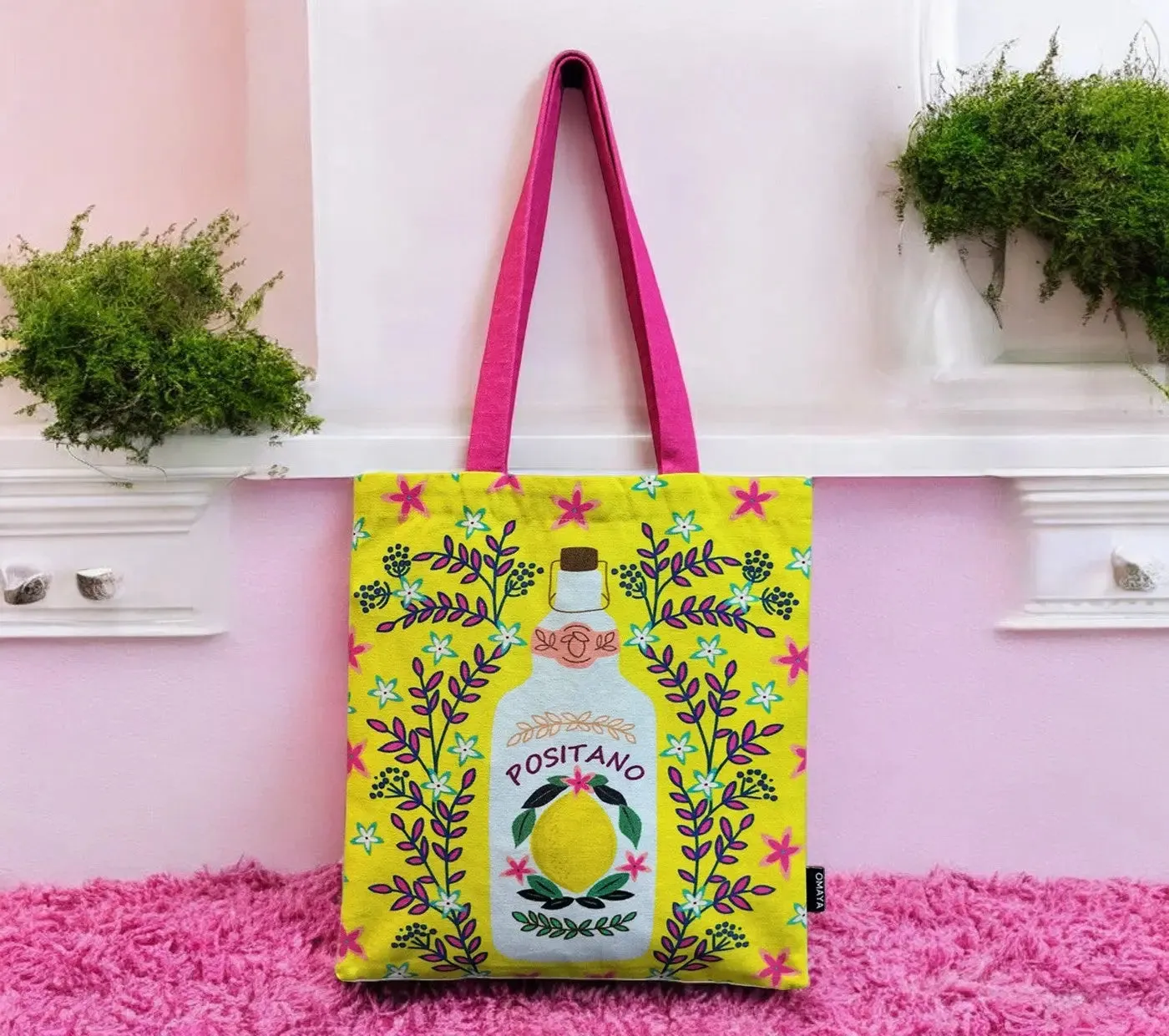 House of Omaya Printed Positano Cotton Canvas Tote Bag 34x36 Cms