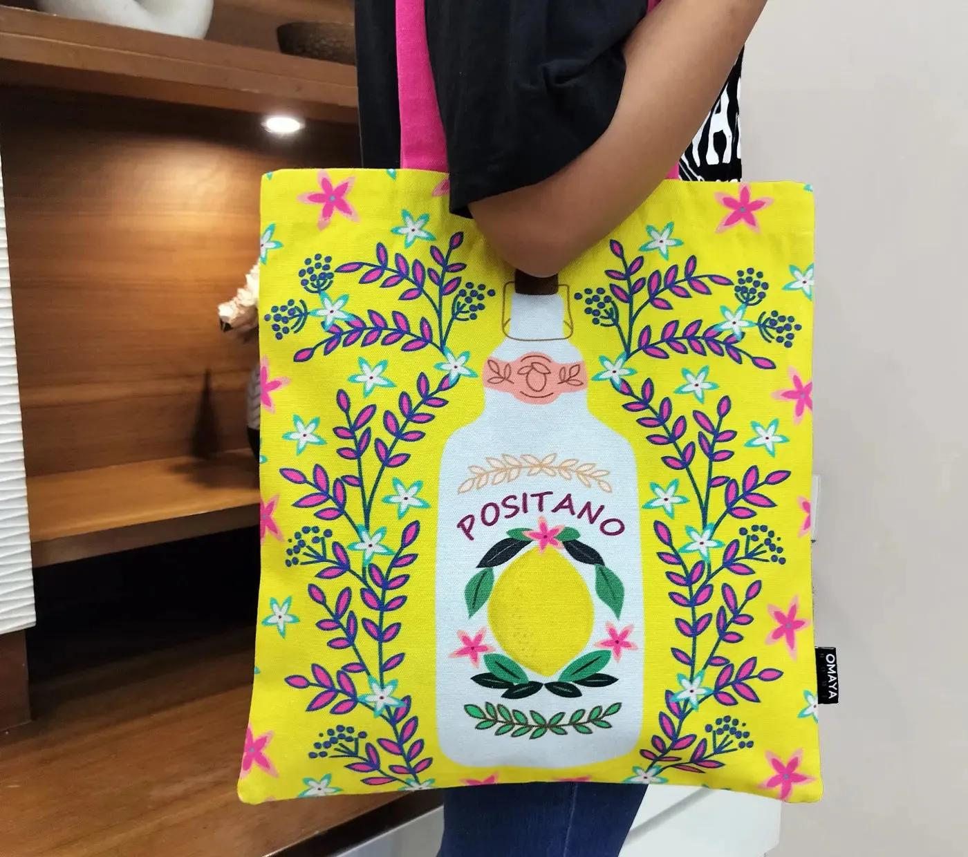 House of Omaya Printed Positano Cotton Canvas Tote Bag 34x36 Cms