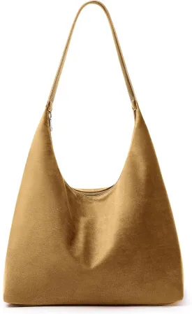 KALIDI Vintage 15L Hobo Bag Faux Suede Tote Zipper Work Bag Vegan Leather Shoulder Strap for Women Travel Purse