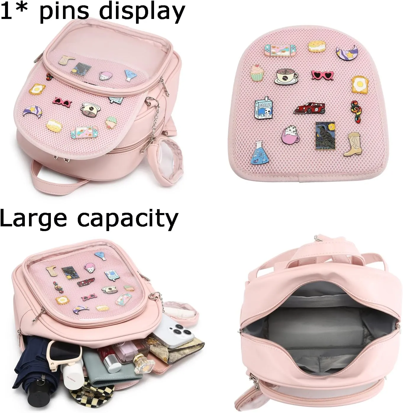 Kawaii Backpack PU Leather Ita Bag Aesthetic Cute Purse Pin Display