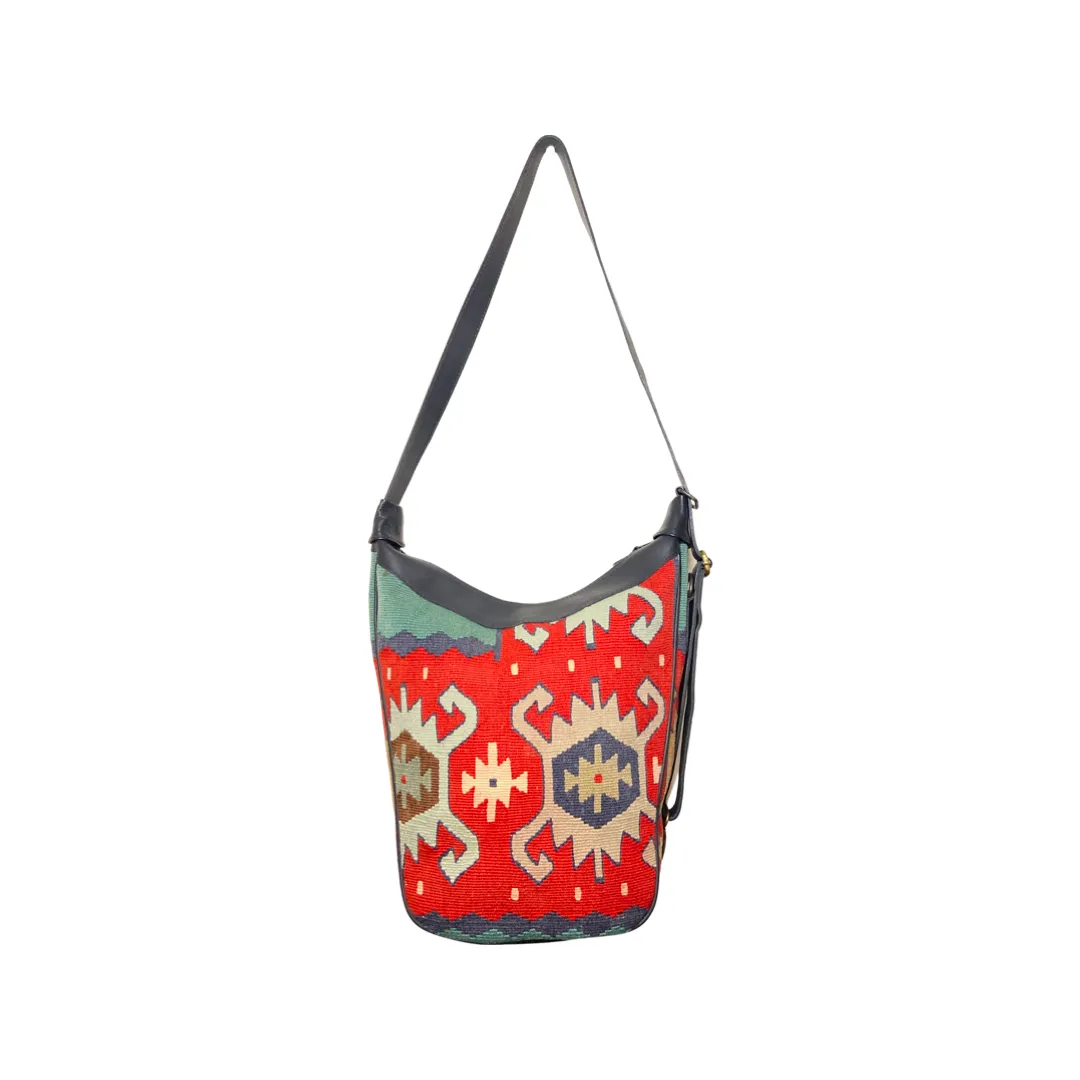 Kilim Boho Sling Bag - Crossbody Hobo Bag - Turkish Kilim Leather Bag
