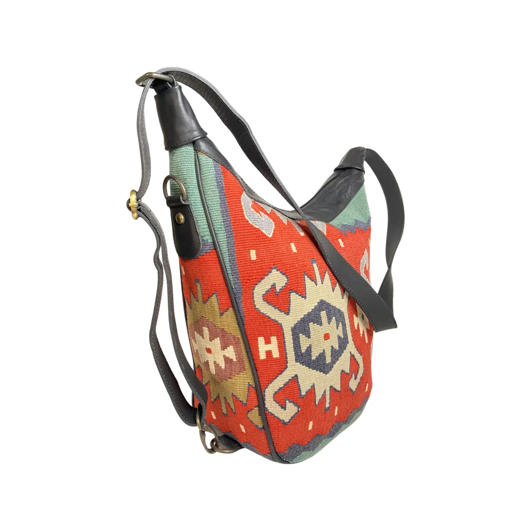 Kilim Boho Sling Bag - Crossbody Hobo Bag - Turkish Kilim Leather Bag