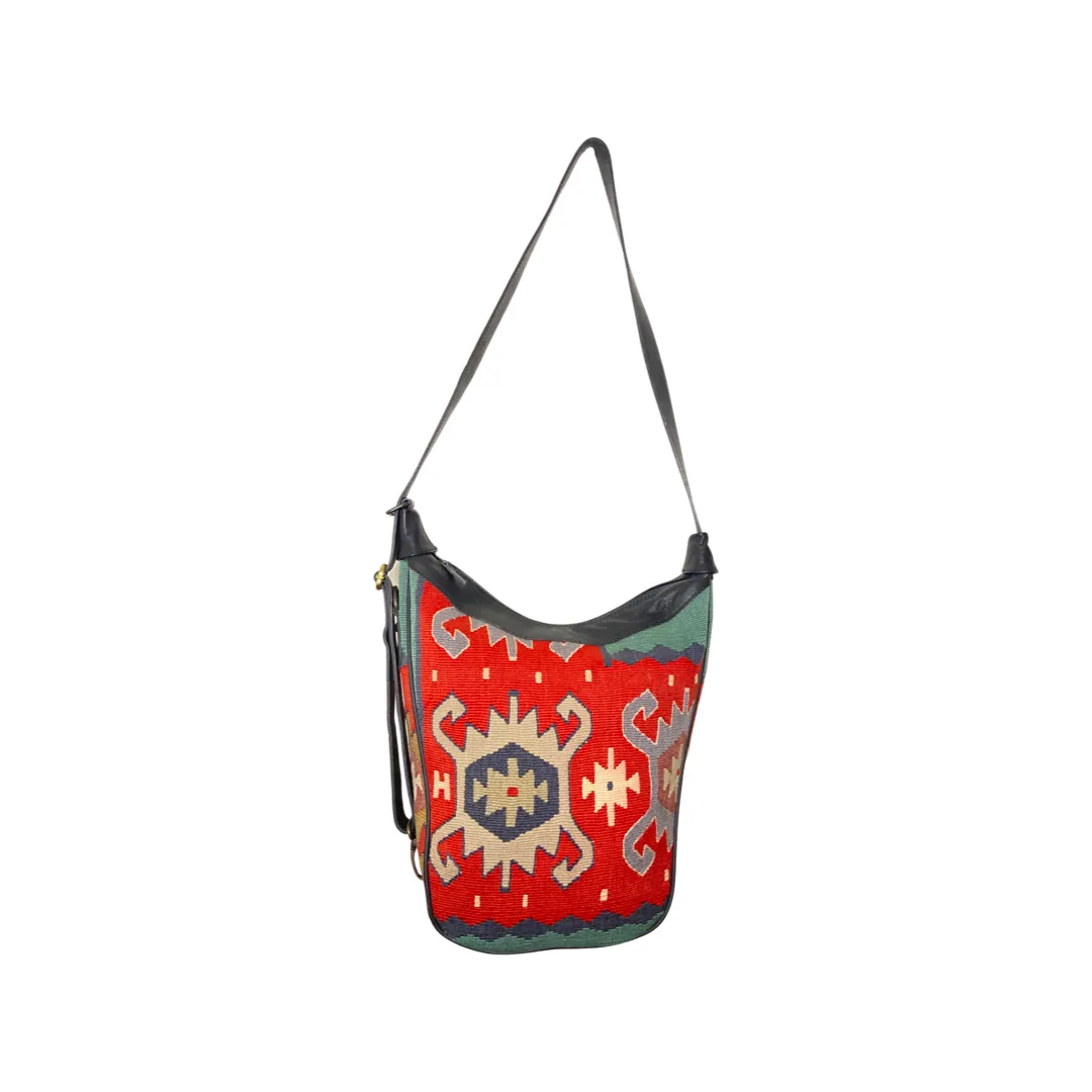 Kilim Boho Sling Bag - Crossbody Hobo Bag - Turkish Kilim Leather Bag
