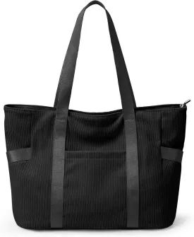 Large Corduroy Tote Bag Women Zipper 24L Anti Splash Casual Shoulder Hobo Handbag Everyday for Stanley Cup Holder