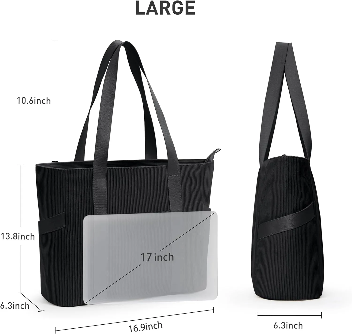 Large Corduroy Tote Bag Women Zipper 24L Anti Splash Casual Shoulder Hobo Handbag Everyday for Stanley Cup Holder