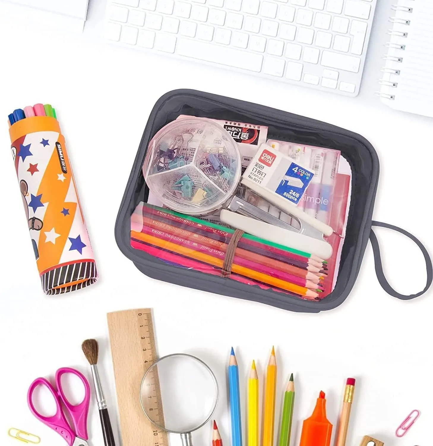 Lermende 2 Pack Pencil Case For Marker Pen Pencil Stationary Bag for Office Colleage Adult Teen Student, Clear Zipper Pencil Pouch Transparent Pen Pouch Travel Toiletry bag Cosmetic For Women Men Gift