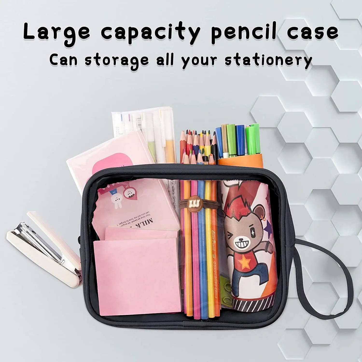 Lermende 2 Pack Pencil Case For Marker Pen Pencil Stationary Bag for Office Colleage Adult Teen Student, Clear Zipper Pencil Pouch Transparent Pen Pouch Travel Toiletry bag Cosmetic For Women Men Gift