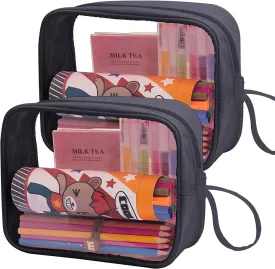 Lermende 2 Pack Pencil Case For Marker Pen Pencil Stationary Bag for Office Colleage Adult Teen Student, Clear Zipper Pencil Pouch Transparent Pen Pouch Travel Toiletry bag Cosmetic For Women Men Gift